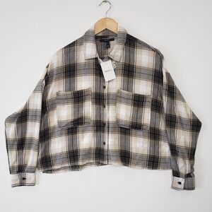 Forever 21 Plaid Flannel Shirt Womens Small Cropped Boxy Button Down NWT Grunge